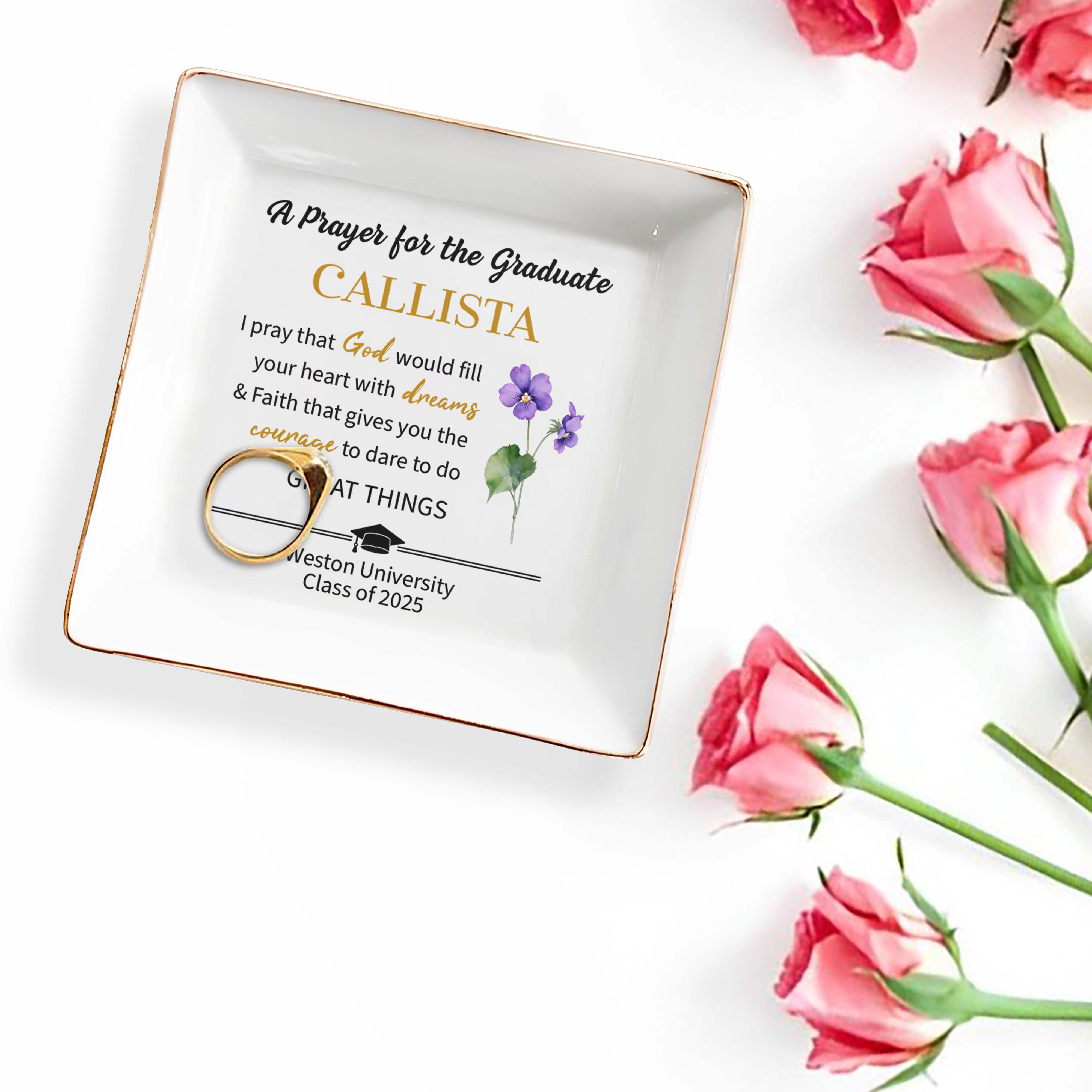 A Prayer For The Graduate With Dreams And Courage - Personalized Custom Jewelry Dish, Square Ceramic Dish - GRAD003_SCRD