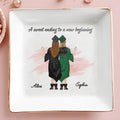 A Sweet Ending To A New Beginning, Graduates With Caps - Personalized Custom Jewelry Dish, Square Ceramic Dish - GRAD007_SCRD