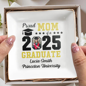 Proud Mom of a 2025 Graduate, Graduation Cap and Stars - Personalized Custom Jewelry Dish, Square Ceramic Dish - GRAD010_SCRD