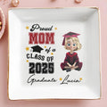Proud Mom Of A Class Of 2025 Graduate, Graduation Cap and Stars - Personalized Custom Jewelry Dish, Square Ceramic Dish - GRAD014_SCRD