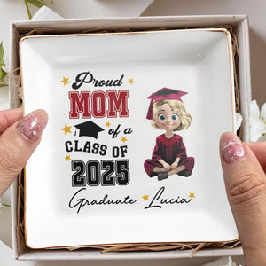 Proud Mom Of A Class Of 2025 Graduate, Graduation Cap and Stars - Personalized Custom Jewelry Dish, Square Ceramic Dish - GRAD014_SCRD