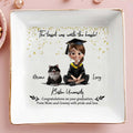 The Tassel Was Worth The Hassle, Graduation Cap And Cartoon Girl - Personalized Custom Jewelry Dish, Square Ceramic Dish - GRAD019_SCRD