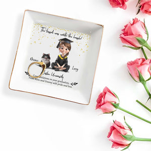 The Tassel Was Worth The Hassle, Graduation Cap And Cartoon Girl - Personalized Custom Jewelry Dish, Square Ceramic Dish - GRAD019_SCRD