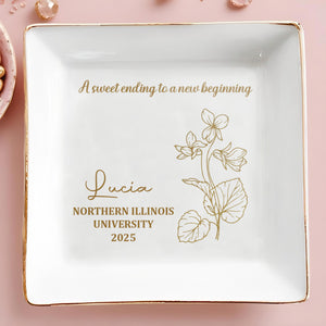A Sweet Ending To A New Beginning, Flowers - Personalized Custom Jewelry Dish, Square Ceramic Dish - GRAD020_SCRD