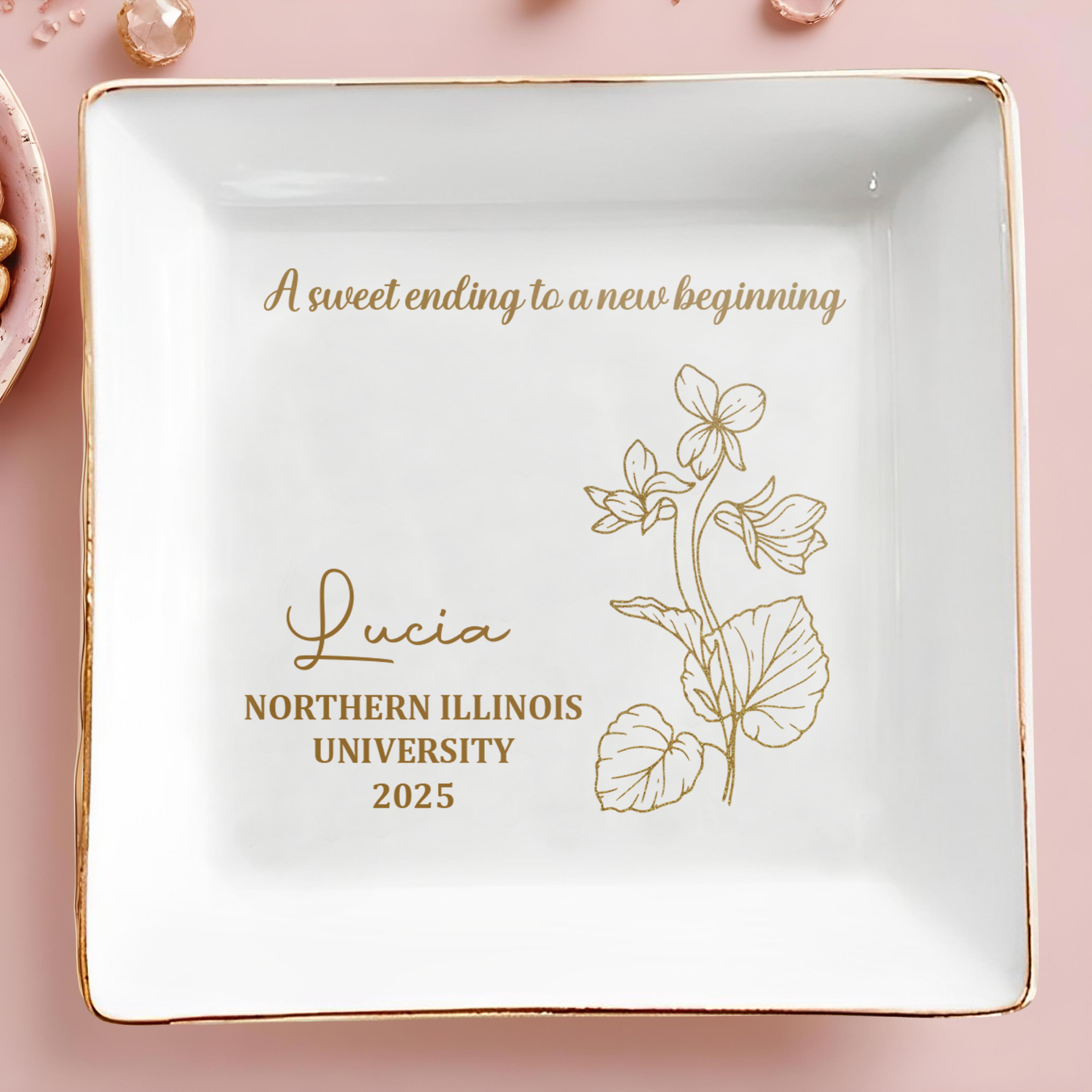 A Sweet Ending To A New Beginning, Flowers - Personalized Custom Jewelry Dish, Square Ceramic Dish - GRAD020_SCRD