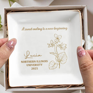 A Sweet Ending To A New Beginning, Flowers - Personalized Custom Jewelry Dish, Square Ceramic Dish - GRAD020_SCRD