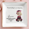 A Sweet Ending To A New Beginning, Graduation Cap and Cartoon Graduate - Personalized Custom Jewelry Dish, Square Ceramic Dish - GRAD021_SCRD