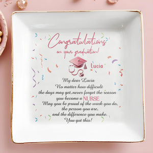 Congratulations On Your Graduation! Graduation Cap And Confetti - Personalized Custom Jewelry Dish, Square Ceramic Dish - GRAD022_SCRD