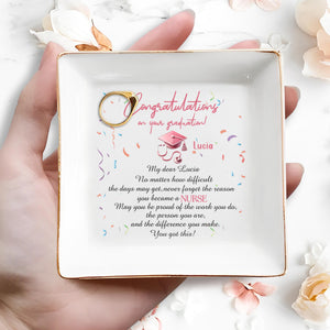 Congratulations On Your Graduation! Graduation Cap And Confetti - Personalized Custom Jewelry Dish, Square Ceramic Dish - GRAD022_SCRD