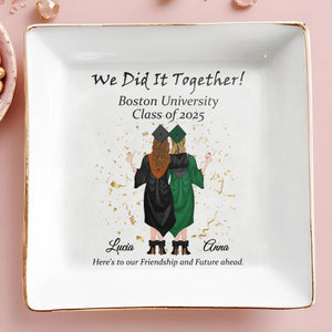 We Did It Together, Graduation Cap and Confetti - Personalized Custom Jewelry Dish, Square Ceramic Dish - GRAD023_SCRD