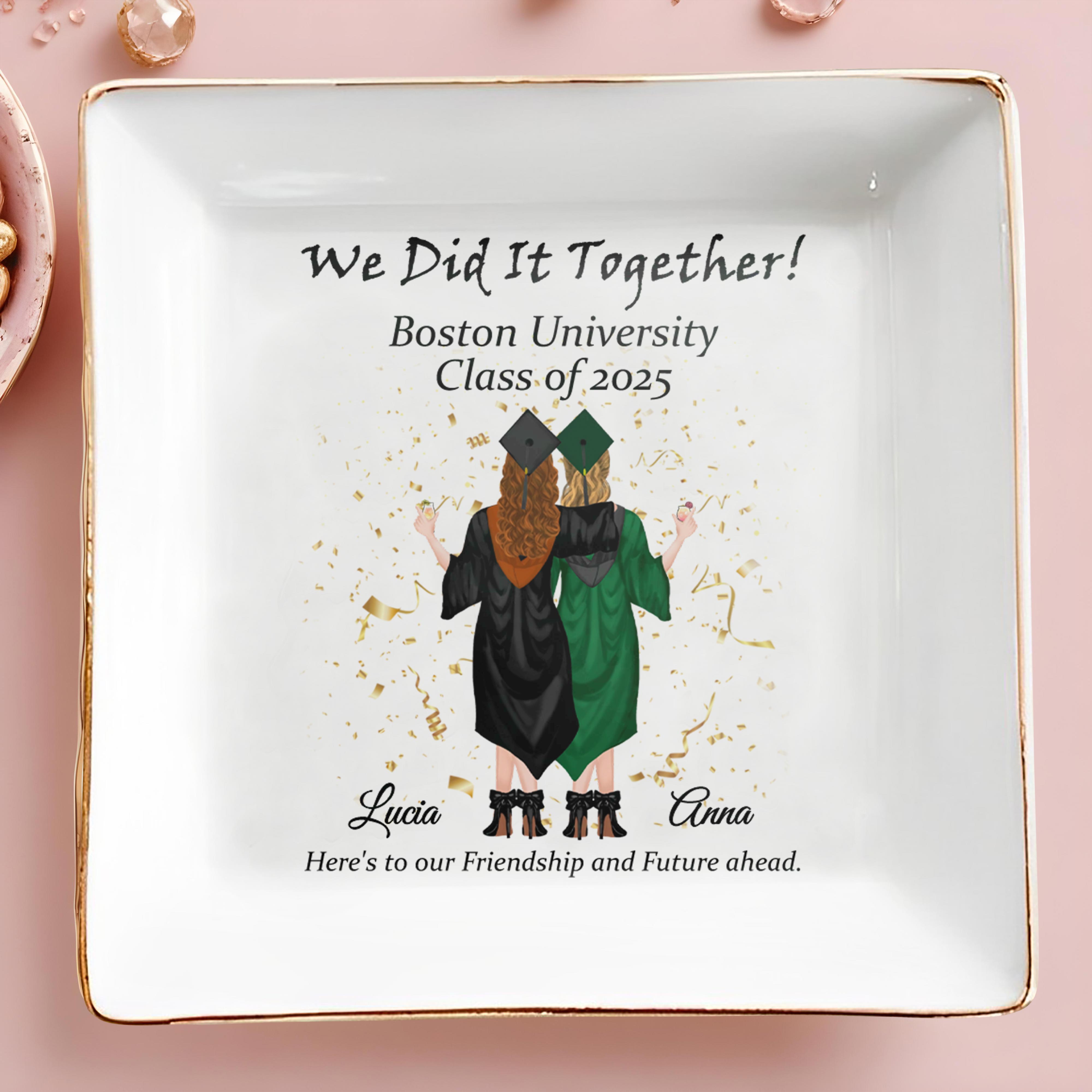 We Did It Together, Graduation Cap and Confetti - Personalized Custom Jewelry Dish, Square Ceramic Dish - GRAD023_SCRD