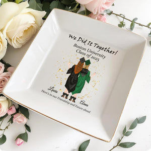 We Did It Together, Graduation Cap and Confetti - Personalized Custom Jewelry Dish, Square Ceramic Dish - GRAD023_SCRD