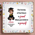 The Beauty Of The Future Is Found When You Believe In Yourself, Graduate Cartoon And Wildflowers - Personalized Custom Jewelry Dish, Ceramic Dish, Square Shape - GRAD025_SCRF