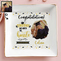 Congratulations! The Tassel Was Worth The Hassle, Graduation Cap and Stars - Personalized Custom Jewelry Dish, Square Ceramic Dish - GRAD031_SCRD