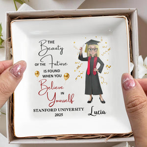 The Beauty of the Future Is Found When You Believe In Yourself, Graduate and Balloons - Personalized Custom Jewelry Dish, Square Ceramic Dish - GRAD038_SCRD