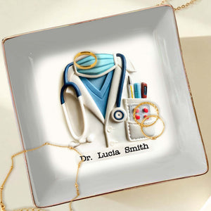 Celebrate A Caring Heart, Stethoscope And Medical Coat - Personalized Custom Jewelry Dish, Ceramic Dish, Square Shape - GRAD040_SCRF