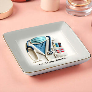 Celebrate A Caring Heart, Stethoscope And Medical Coat - Personalized Custom Jewelry Dish, Ceramic Dish, Square Shape - GRAD040_SCRF