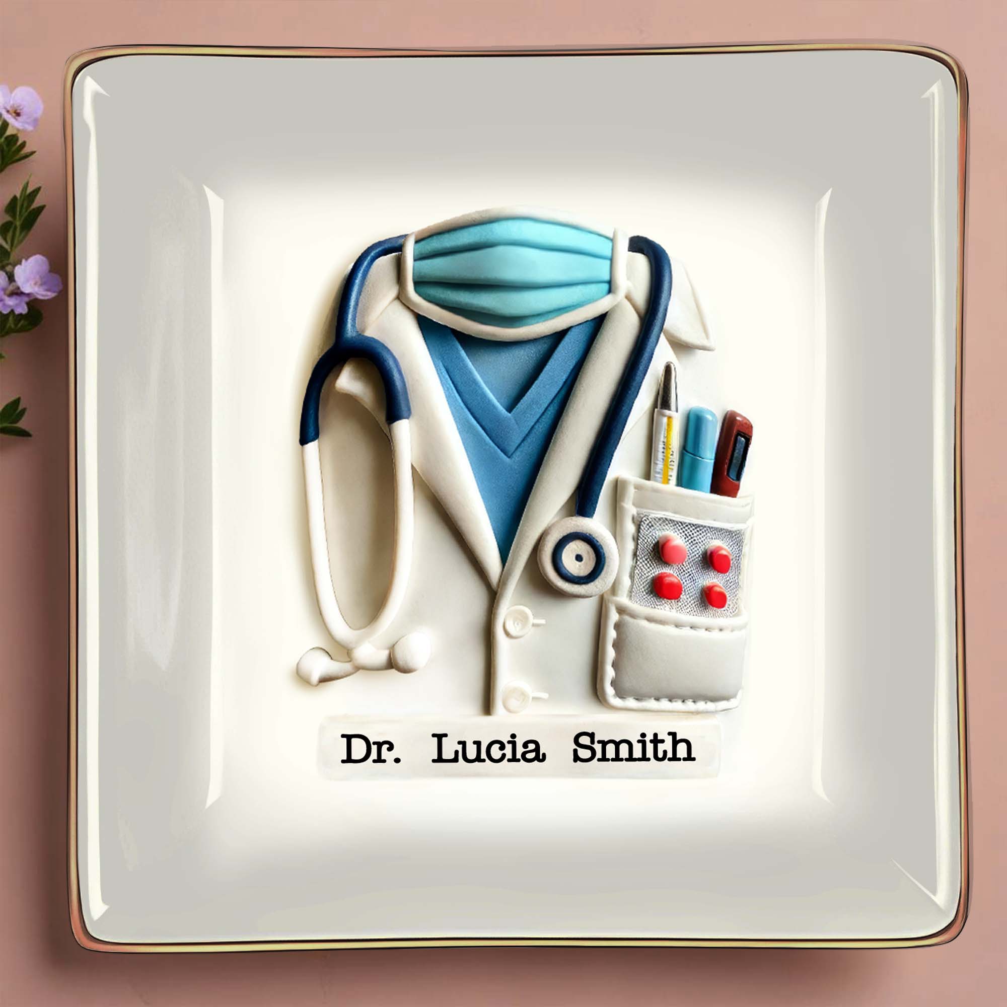 Celebrate A Caring Heart, Stethoscope And Medical Coat - Personalized Custom Jewelry Dish, Ceramic Dish, Square Shape - GRAD040_SCRF