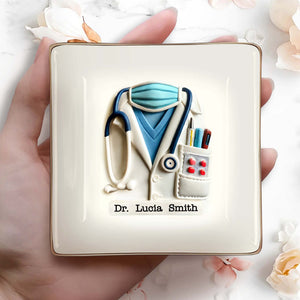 Celebrate A Caring Heart, Stethoscope And Medical Coat - Personalized Custom Jewelry Dish, Ceramic Dish, Square Shape - GRAD040_SCRF