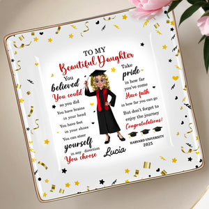 You Believed You Could So You Did, Graduation Cap And Diploma - Personalized Custom Jewelry Dish, Ceramic Dish, Square Shape - GRAD044_SCRF