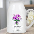 Customized Vase With Beautiful Floral Arrangement, Flowers and Bow - Personalized Ceramic Flower Vase