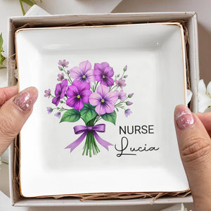 Celebrate Your Caring Spirit With This Floral Job-Inspired Design, Flowers And Ribbon - Personalized Custom Jewelry Dish, Square Ceramic Dish - GRAD273_SCRD