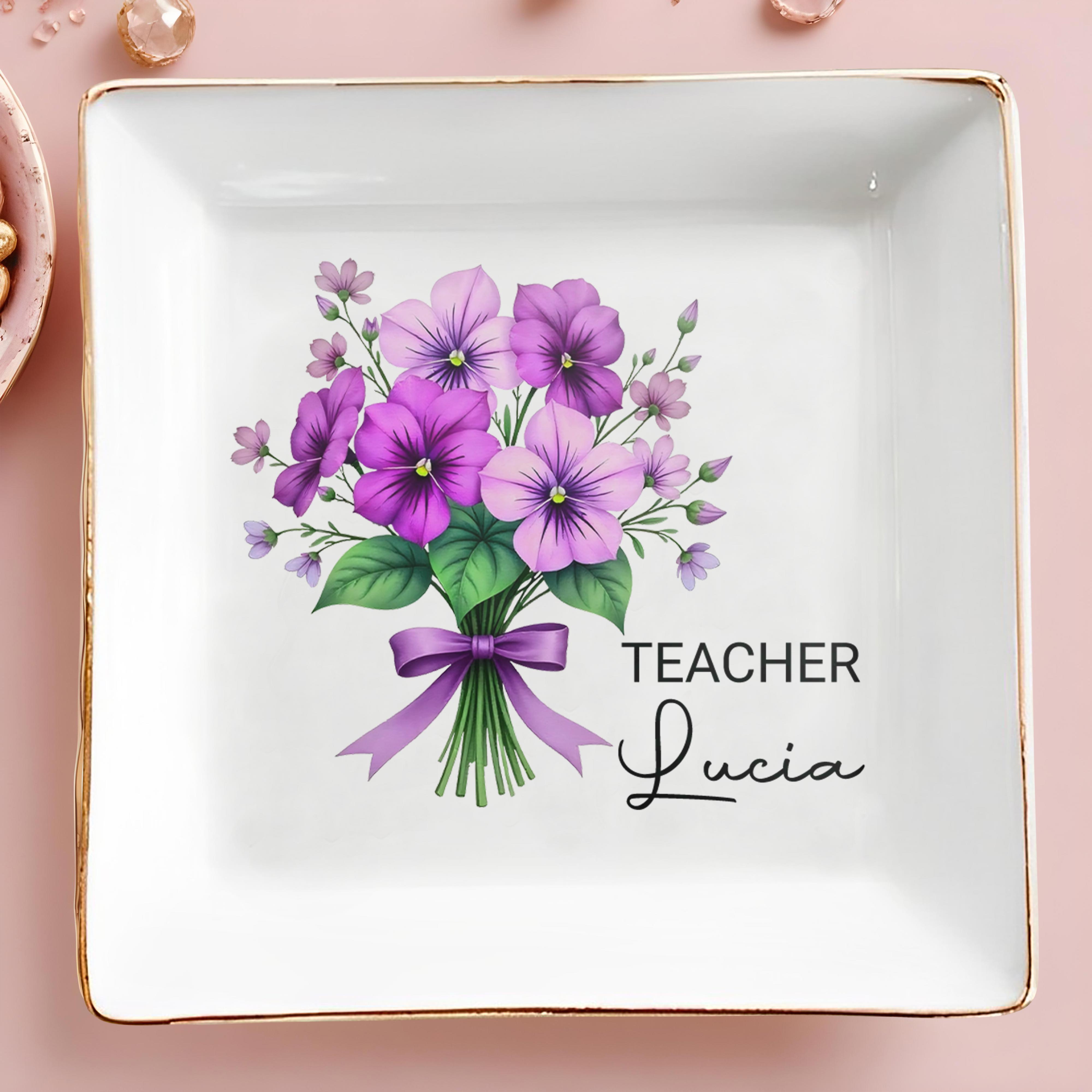 Celebrate Your Caring Spirit With This Floral Job-Inspired Design, Flowers And Ribbon - Personalized Custom Jewelry Dish, Square Ceramic Dish - GRAD273_SCRD