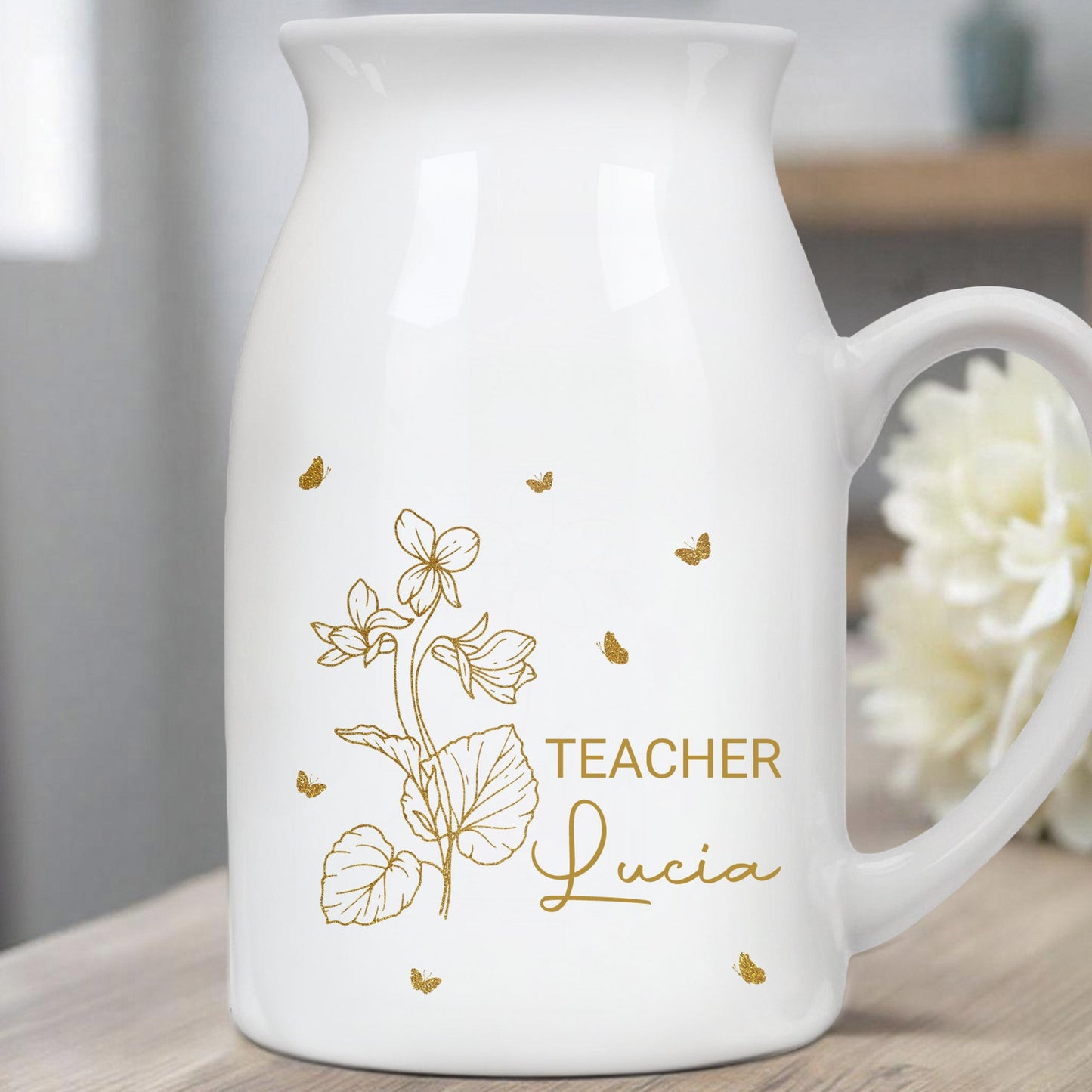 Celebrate Your Job and Name, Birth Flower and Butterflies - Personalized Ceramic Flower Vase