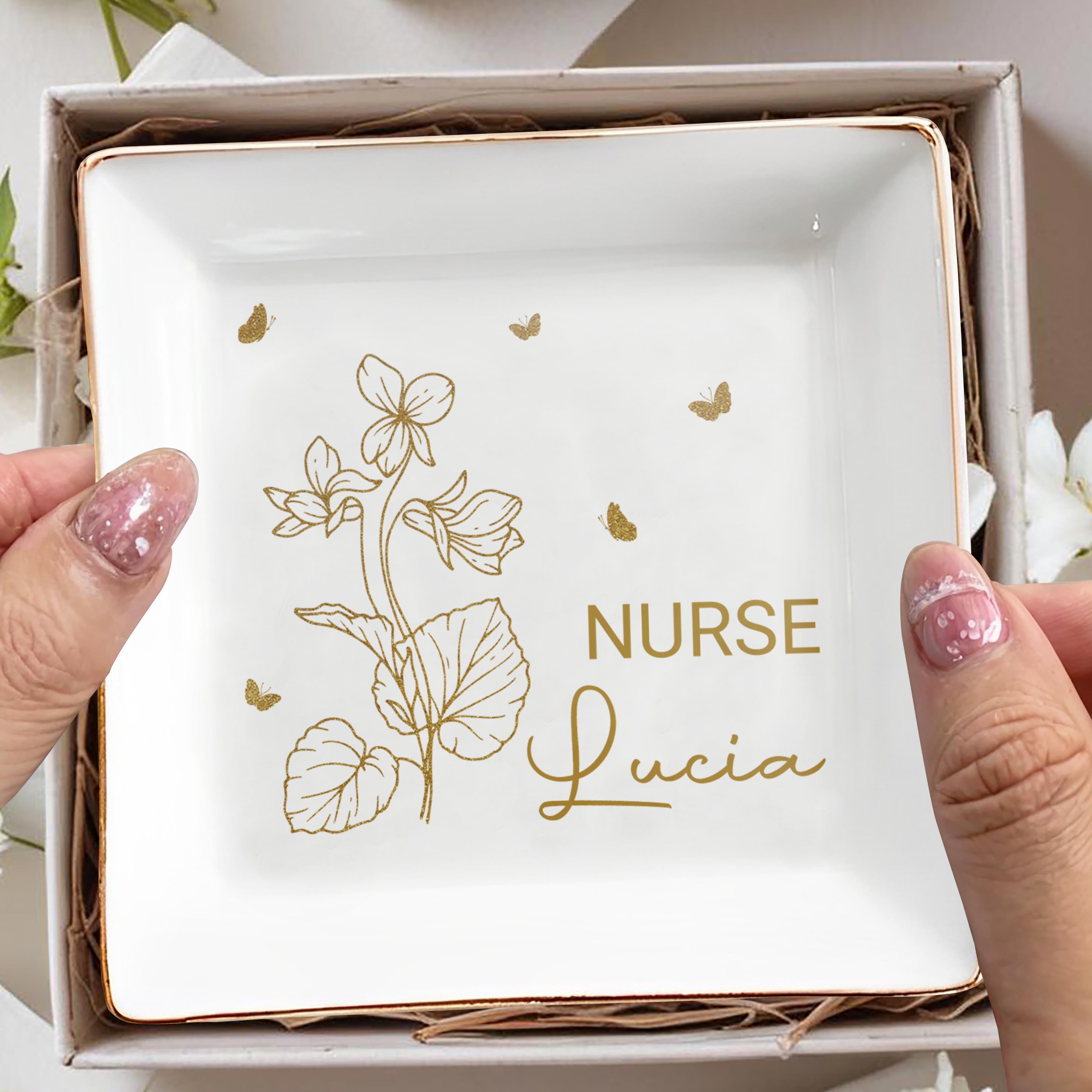 Your Job and Name, Flowers and Butterflies - Personalized Custom Jewelry Dish, Square Ceramic Dish - GRAD274_SCRD