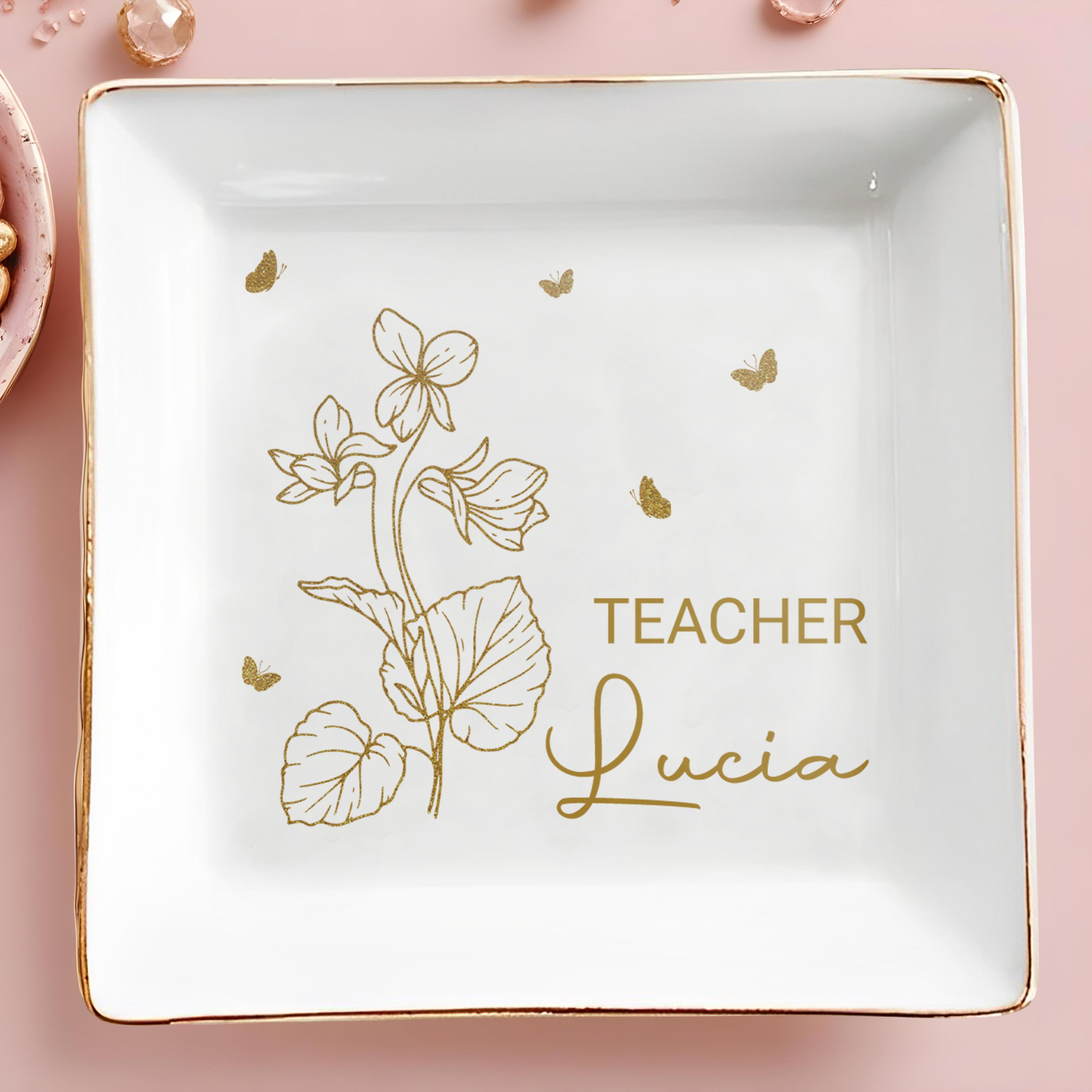 Your Job and Name, Flowers and Butterflies - Personalized Custom Jewelry Dish, Square Ceramic Dish - GRAD274_SCRD