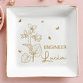 Your Job and Name, Flowers and Butterflies - Personalized Custom Jewelry Dish, Square Ceramic Dish - GRAD274_SCRD