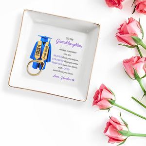 To My Granddaughter, Always Remember You Are Braver, Graduation Robe and Cap - Personalized Custom Jewelry Dish, Square Ceramic Dish - GRAD321_SCRD