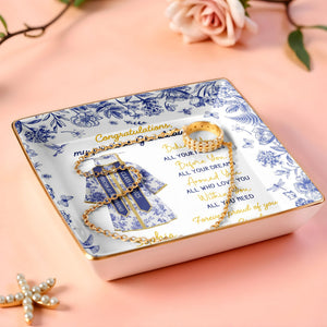 Congratulations My Precious Granddaughter, Flowers and Graduation Gown - Personalized Custom Jewelry Dish, Ceramic Dish, Square Shape - GRAD323_SCRF