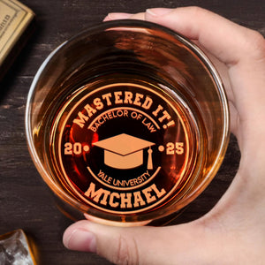 Mastered It Bachelor Of Law Yale University Graduation Cap - Personalized Engraved Whiskey Glass - GRAD325_EWG
