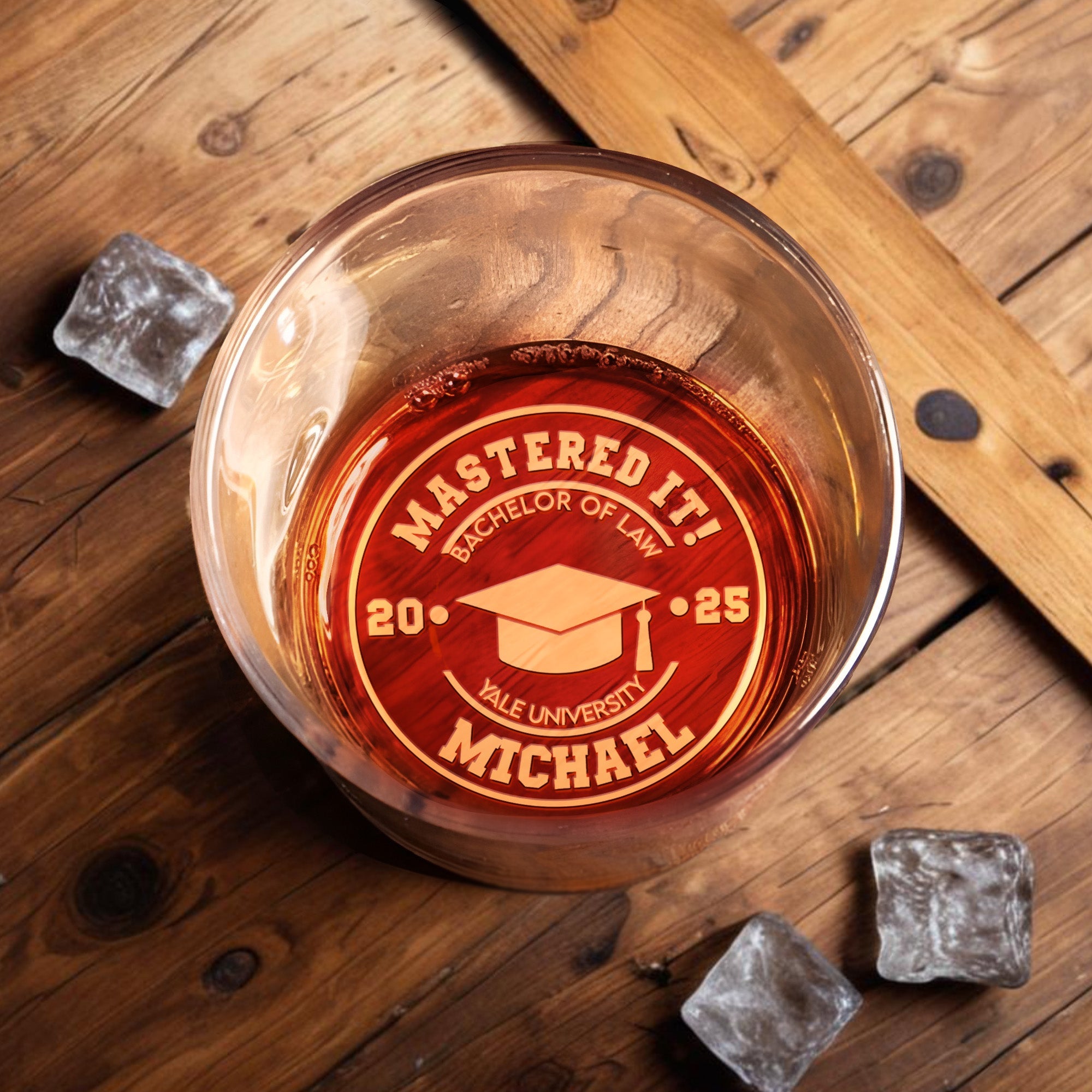 Mastered It Bachelor Of Law Yale University Graduation Cap - Personalized Engraved Whiskey Glass - GRAD325_EWG