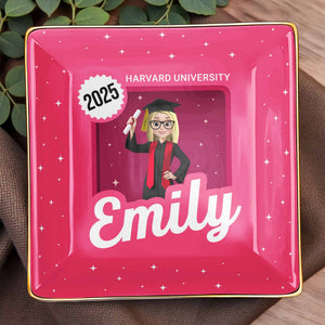 Celebrate Your Academic Achievements, Graduation Cap And Diploma - Personalized Custom Jewelry Dish, Ceramic Dish, Square Shape - GRAD332_SCRF