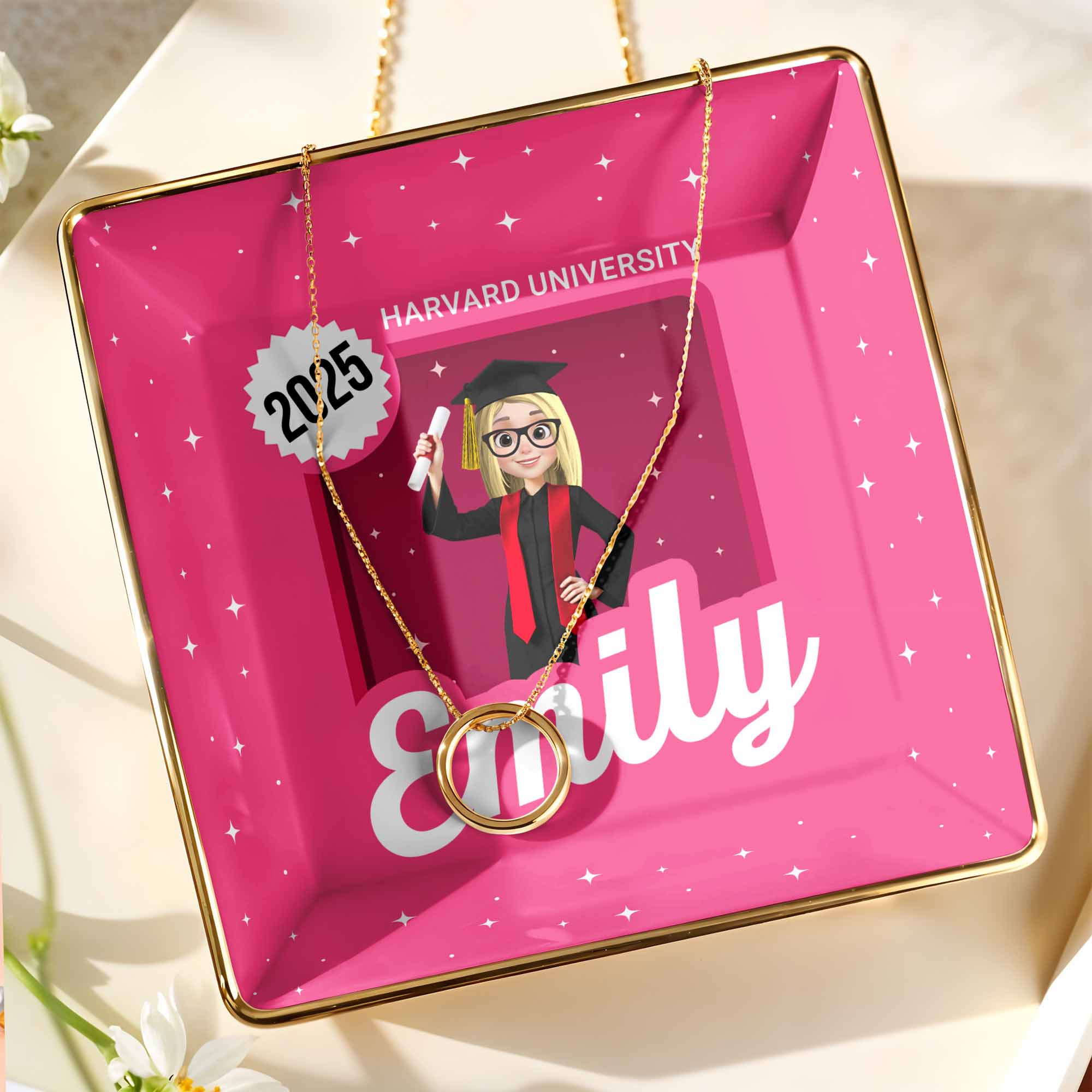 Celebrate Your Academic Achievements, Graduation Cap And Diploma - Personalized Custom Jewelry Dish, Ceramic Dish, Square Shape - GRAD332_SCRF