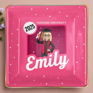 Celebrate Your Academic Achievements, Graduation Cap And Diploma - Personalized Custom Jewelry Dish, Ceramic Dish, Square Shape - GRAD332_SCRF