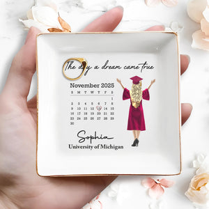 The Day A Dream Came True, Graduate With Cap - Personalized Custom Jewelry Dish, Square Ceramic Dish - GRAD341_SCRD