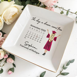 The Day A Dream Came True, Graduate With Cap - Personalized Custom Jewelry Dish, Square Ceramic Dish - GRAD341_SCRD