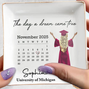 The Day A Dream Came True, Graduate With Cap - Personalized Custom Jewelry Dish, Square Ceramic Dish - GRAD341_SCRD