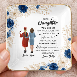 To My Daughter, You Did It, Graduation Cap And Gown - Personalized Custom Jewelry Dish, Ceramic Dish, Square Shape - GRAD343_SCRF