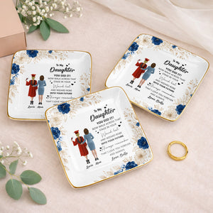To My Daughter, You Did It, Graduation Cap And Gown - Personalized Custom Jewelry Dish, Ceramic Dish, Square Shape - GRAD343_SCRF