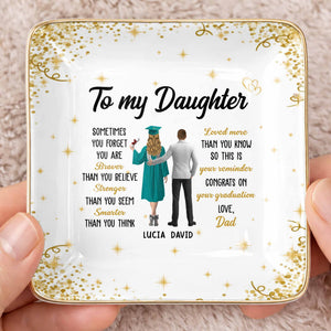 To My Daughter, Braver, Stronger, Smarter - Personalized Custom Jewelry Dish, Ceramic Dish, Square Shape - GRAD345_SCRF