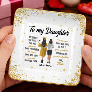 To My Daughter, Braver, Stronger, Smarter - Personalized Custom Jewelry Dish, Ceramic Dish, Square Shape - GRAD345_SCRF