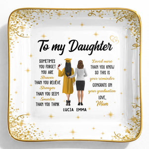 To My Daughter, Braver, Stronger, Smarter - Personalized Custom Jewelry Dish, Ceramic Dish, Square Shape - GRAD345_SCRF