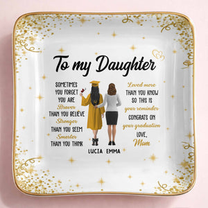 To My Daughter, Braver, Stronger, Smarter - Personalized Custom Jewelry Dish, Ceramic Dish, Square Shape - GRAD345_SCRF