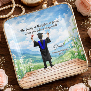 Believe In Yourself, Graduate and Nature Scenery - Personalized Custom Jewelry Dish, Ceramic Dish, Square Shape - GRAD348_SCRF
