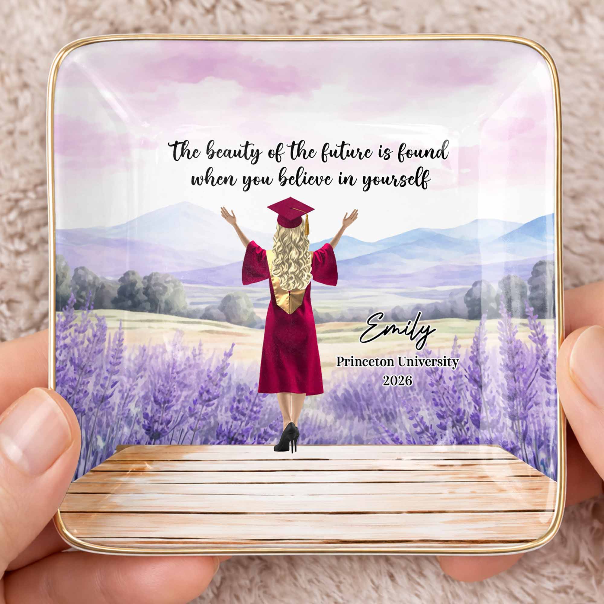 Believe In Yourself, Graduate and Nature Scenery - Personalized Custom Jewelry Dish, Ceramic Dish, Square Shape - GRAD348_SCRF