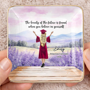 Believe In Yourself, Graduate and Nature Scenery - Personalized Custom Jewelry Dish, Ceramic Dish, Square Shape - GRAD348_SCRF